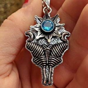 New Blue Topaz 925 Silver Luna Moth Double Crescent Moon Pendant.